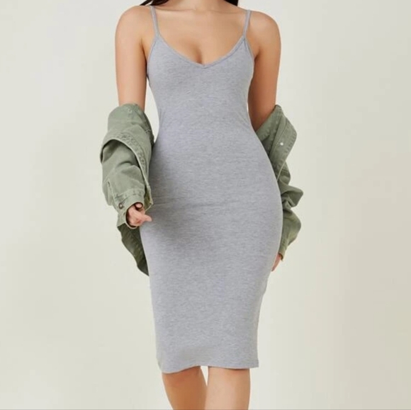 SHEIN Dresses & Skirts - 🐧 Shein grey cotton midi bodycon dress🧁🍋🎀🦄🪻🍍🍓🦉